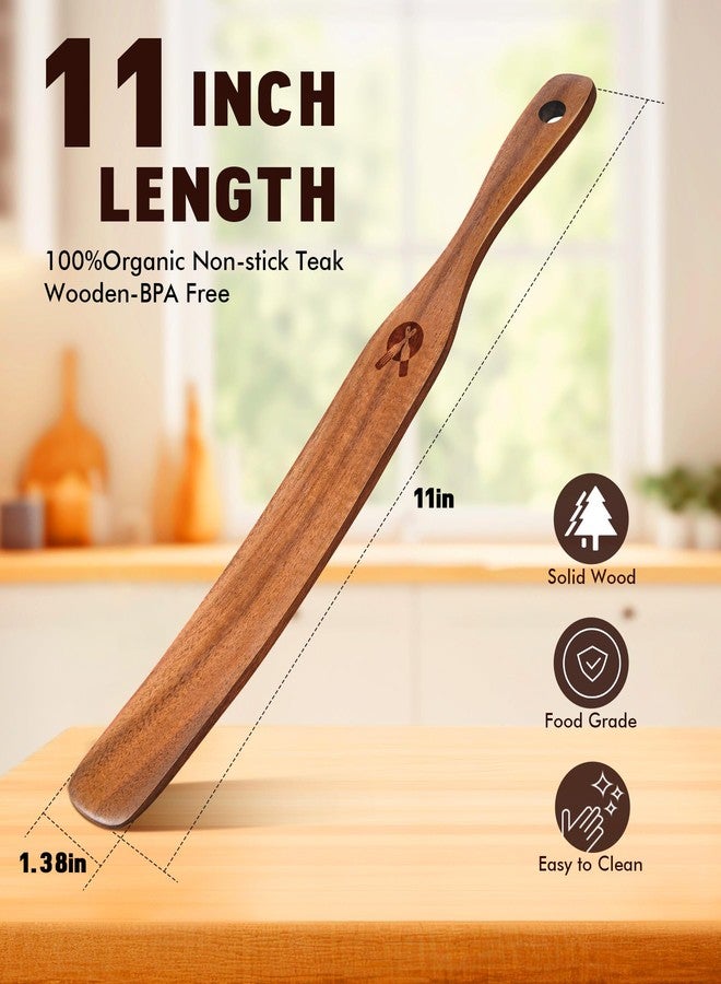 ICSTI Skinny Spurtle for Sourdough Starter, Mixing, Reaching Bottom of Jar, Dough Whisk, Natural from High Moist Resistance Teak, Spurtles Kitchen Tools Wooden Kitchen Utensils for NonStick Cookware - Image 2